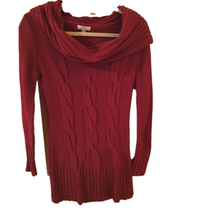 Cache cable knit ribbed burgundy long sleeve wool blend sweater boat neck sz XS